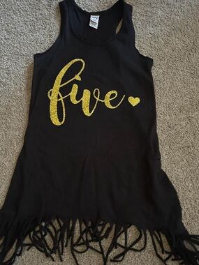 Kavio Black Tank Top with Gold Glitter "five" Script